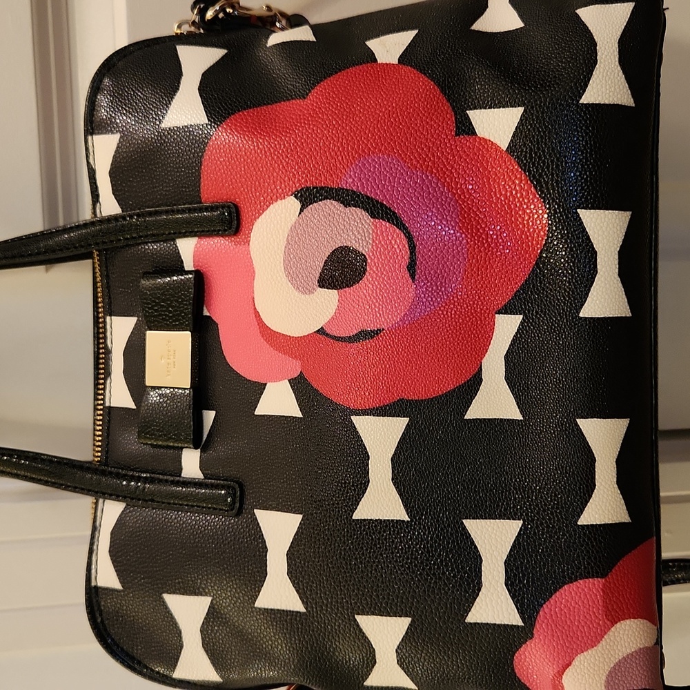 Kate Spade Black and Red Floral Satchel